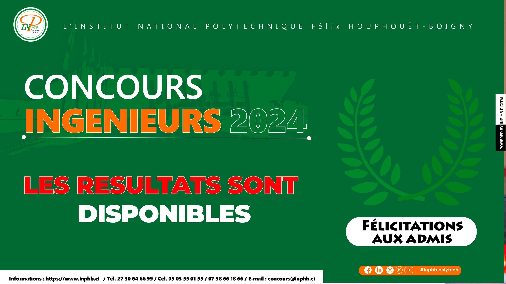 affiche résultats concours ingénieur inphb